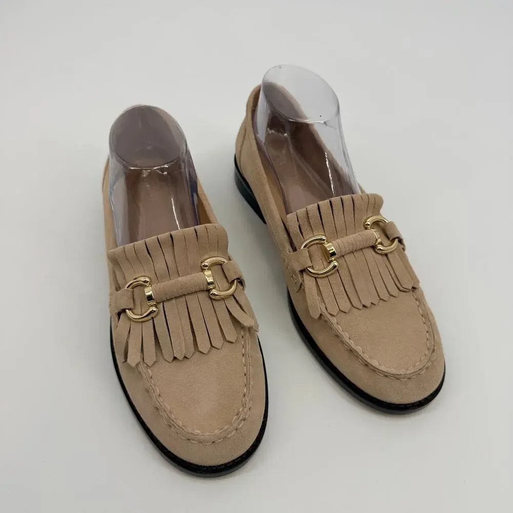 Ann Taylor Kiltie Chain Taupe Leather Loafer Womens 10M